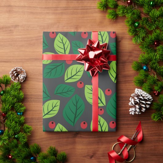 緑離れの果実，赤い果実，のパタ離れーン ラッピングペーパー (クリスマスギフト)
