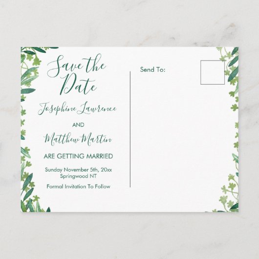 緑離れの水の色日付を保存 案内ポストカード (裏面)