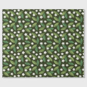 緑離れの花と白い花 ラッピングペーパー (フラット)