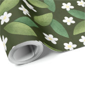 緑離れの花と白い花 ラッピングペーパー (ロールコーナー)