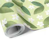 緑離れの花と白い花 ラッピングペーパー (ロールコーナー)