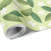 緑離れの花と白い花 ラッピングペーパー (ロールコーナー)