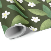緑離れの花と白い花 ラッピングペーパー (ロールコーナー)