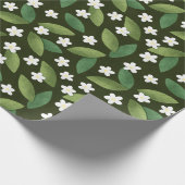 緑離れの花と白い花 ラッピングペーパー (角)