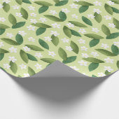 緑離れの花と白い花 ラッピングペーパー (角)