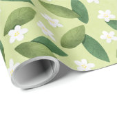 緑離れの花と白い花 ラッピングペーパー (ロールコーナー)