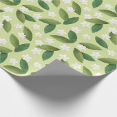 緑離れの花と白い花 ラッピングペーパー (角)