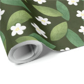 緑離れの花と白い花 ラッピングペーパー (ロールコーナー)