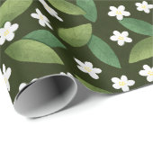 緑離れの花と白い花 ラッピングペーパー (ロールコーナー)
