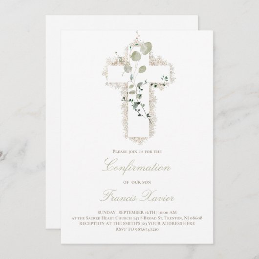 緑離れ白十字の確認 招待状 (正面/裏面)