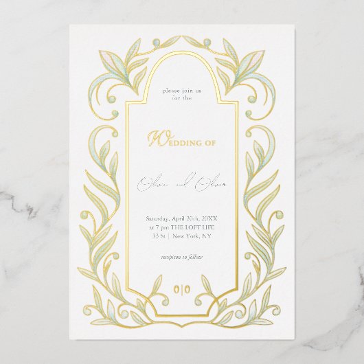 緑離れ結婚の 箔招待状 (正面)