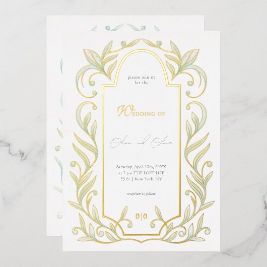 緑離れ結婚の 箔招待状 (正面/裏面)