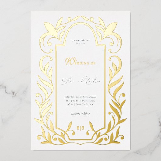 緑離れ結婚の 箔招待状 (正面)