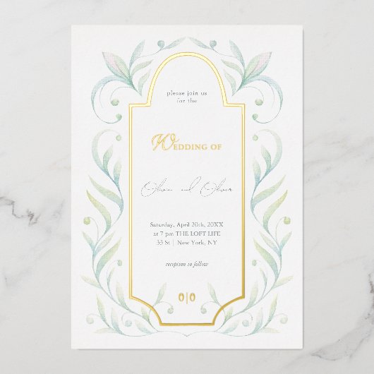 緑離れ結婚の 箔招待状 (正面)