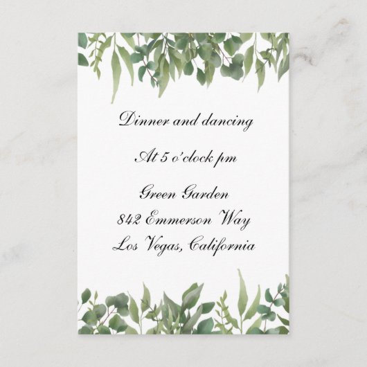 緑離れ色の緑の葉の結婚式 エンクロージャーカード (正面)