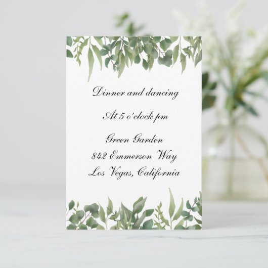 緑離れ色の緑の葉の結婚式 エンクロージャーカード (スタンド正面)