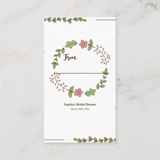 緑離れ色ピンク花飾りシャワー エンクロージャーカード (裏面)