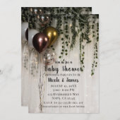 緑離れ色白灯素朴赤ちゃん 招待状 (正面/裏面)