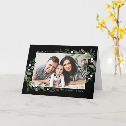 緑霜の降りたのリースグリーティングカード カード (黄色い花)