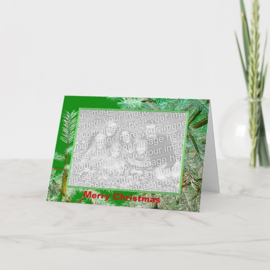 緑霜の降りたの写真にクリスマスパインの枝 シーズンカード (正面)