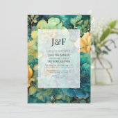 緑青と金ゴールドフローラ結婚ズモノグラム 招待状 (スタンド正面)