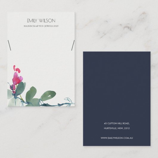 緑青のピンクのユーカリ動物ネックレスディスプレイ 名刺 (正面/裏面)