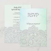 緑青のレース エレガントなイベントの返信 出欠カード (正面/裏面)