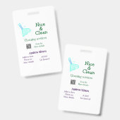 緑青の光るきれいなモップ　名前住所追加　ＱＲコード バッジ (正面＆裏面)