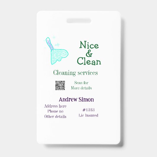 緑青の光るきれいなモップ　名前住所追加　ＱＲコード バッジ (正面)