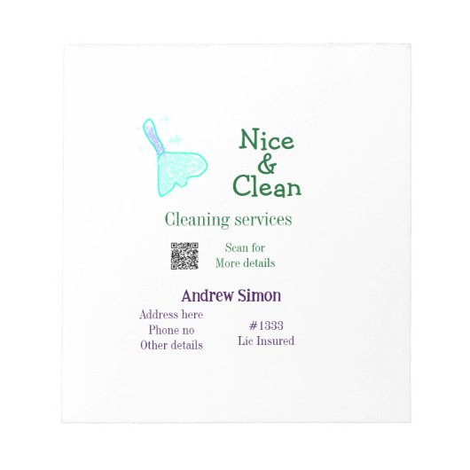 緑青の光るきれいなモップ　名前住所追加　ＱＲＢ ノートパッド (正面)