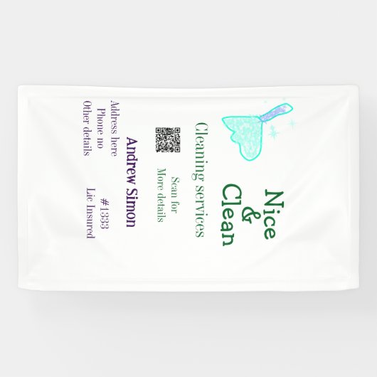 緑青の光るクリーニングモップに追加 - 名前 住所 QRコード R B 横断幕 (横)