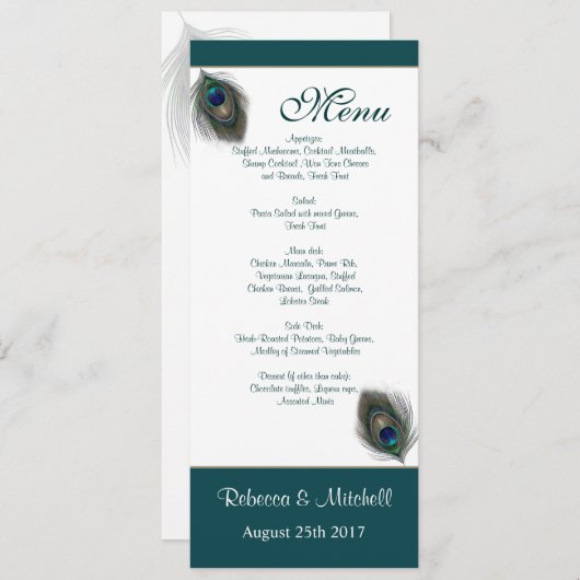 緑青の孔雀の羽根 メニュー招待状 招待状 (正面/裏面)