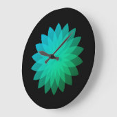 緑青の幾何学的半透明の花（黒） ラージ壁時計 (傾斜)
