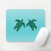 緑青の水彩画の海とカメ マウスパッド (マウス)
