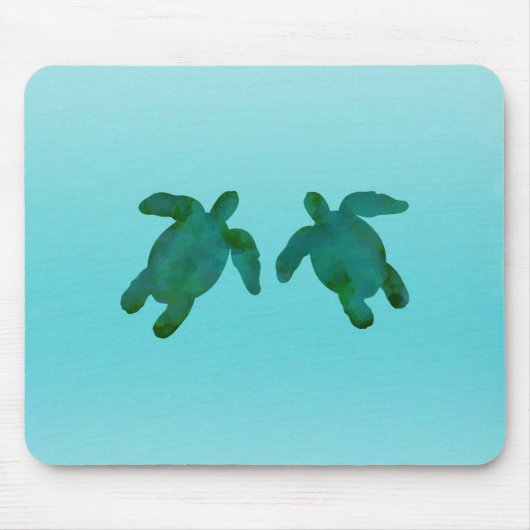 緑青の水彩画の海洋とウミガメ マウスパッド (正面)