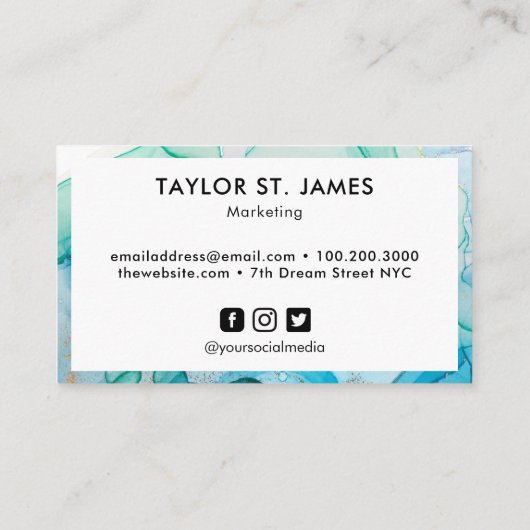 緑青の水色の名縁ど刺 名刺 (裏面)