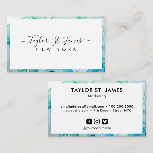 緑青の水色の名縁ど刺 名刺 (正面/裏面)