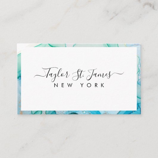 緑青の水色の名縁ど刺 名刺 (正面)