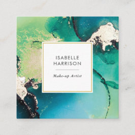 緑青の金ゴールド水彩インク名刺 スクエア名刺