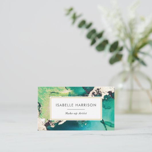 緑青の金ゴールド水彩インク名刺 名刺 (スタンド正面)