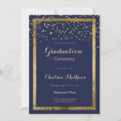 緑青エレガント色金ゴールド紙吹雪卒業 招待状 (正面)