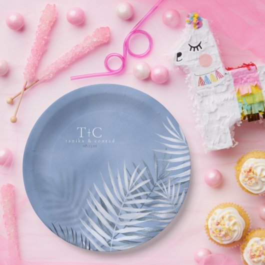 緑青パーム結婚リーフのウィンザーブルーV2 ID956 ペーパープレート (パーティー)