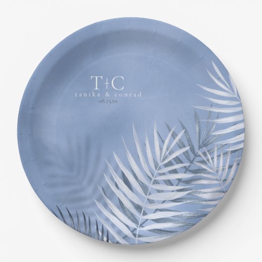 緑青パーム結婚リーフのウィンザーブルーV2 ID956 ペーパープレート (正面)