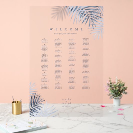 緑青パーム結婚リーフのシーティングブルー/ホワイトID956 アクリルサイン (ウェディング)