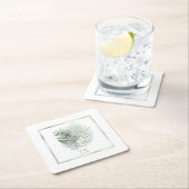 緑青パーム結婚リーフのモスグリーン/ホワイトID956 スクエアペーパーコースター (インサイチュ)