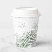緑青パーム結婚リーフのモスグリーン/白ID956 紙コップ (正面)