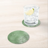 緑青パーム結婚リーフのモスグリーンID956 ラウンドペーパーコースター (インサイチュ)