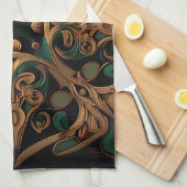 緑青ブロンズ装飾チェック柄飾り キッチンタオル (四つ折り)