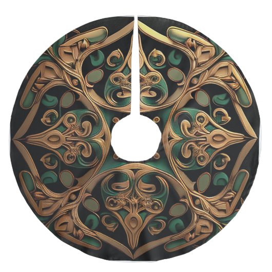 緑青ブロンズ装飾チェック柄飾り ブラッシュドポリエステルツリースカート (正面)