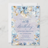 緑青ホワイトウォーターカラーフローラ60誕生日 招待状 (正面)